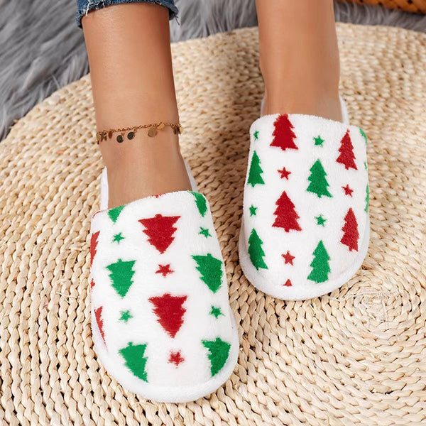 Myquees Christmas Warm Fuzzy Flat Slippers