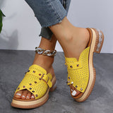Myquees Fish Mouth Toe Colorblock Snakeskin Rivets Slippers