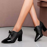 Myquees Elegant Pointed Toe Bowknot Chunky High Heels