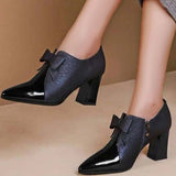 Myquees Elegant Pointed Toe Bowknot Chunky High Heels