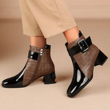 Myquees Patent Colorblock Buckle Ankle Booties