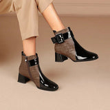 Myquees Patent Colorblock Buckle Ankle Booties