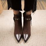 Myquees Suede Pointed Toe Kitten Heeled Ankle Boots