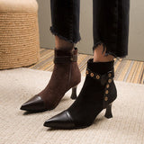 Myquees Suede Pointed Toe Kitten Heeled Ankle Boots
