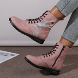 Myquees Round Toe Flower Embroidery Flat Ankle Boots