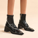Myquees Square Toe Chain Block Heeled Ankle Booties