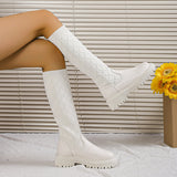 Myquees Knitted Argyle Sock Mid-Calf Boots