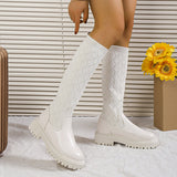 Myquees Knitted Argyle Sock Mid-Calf Boots