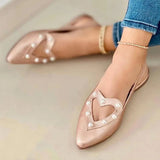 Myquees Pointed Toe Heart Cutout Beaded Flat Sandals