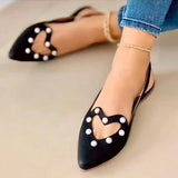 Myquees Pointed Toe Heart Cutout Beaded Flat Sandals