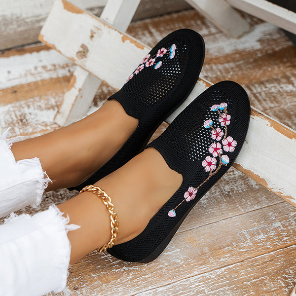 Myquees Casual Knit Breathable Embroidered Flats