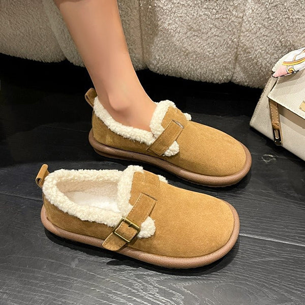 Myquees Casual Faux Suede Thick Plush Lined Flats
