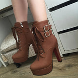 Myquees Stylish Lace Up Thick Heel Ankle Combat Boots