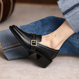 Myquees Retro Square Toe Chunky Mid Heeled Daily Loafers
