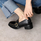 Myquees Retro Square Toe Chunky Mid Heeled Daily Loafers