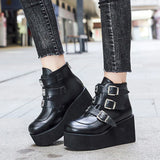 Myquees Casual Punk Platform Thick Heel Buckle Strap Boots