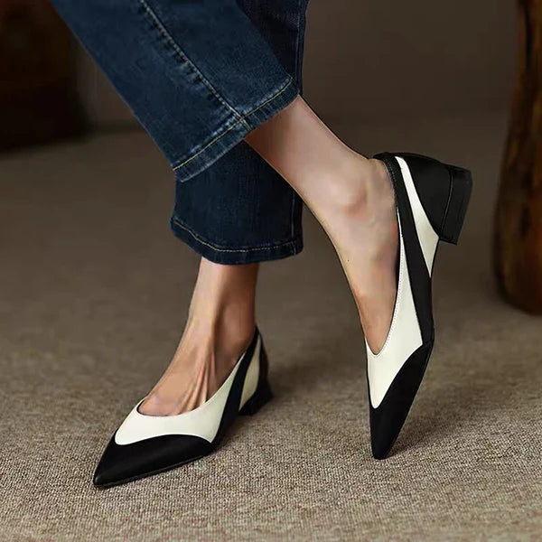 Myquees Pointed Toe Pu Colorblock Low Heels