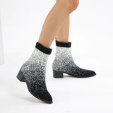 Myquees Chic Block Heeled Stretch Sock Boots
