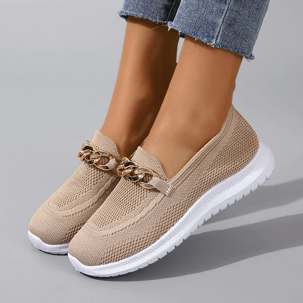 Myquees Square Toe Golden Chain Mesh Casual Shoes