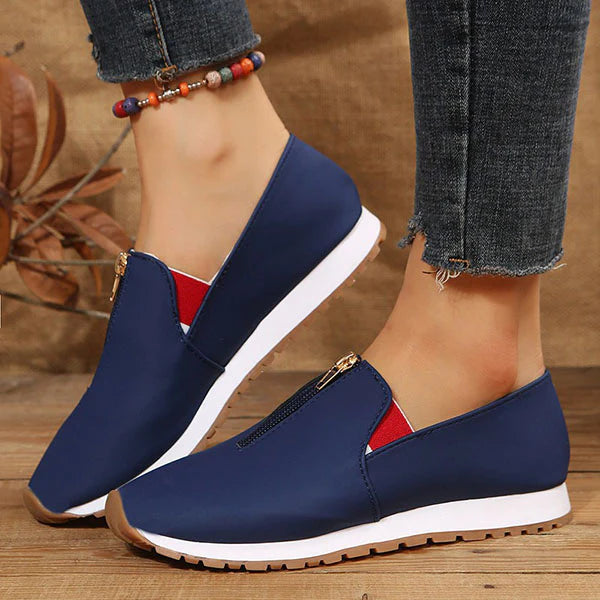 Myquees Round Toe Front Zipper Slip-On Casual Shoes