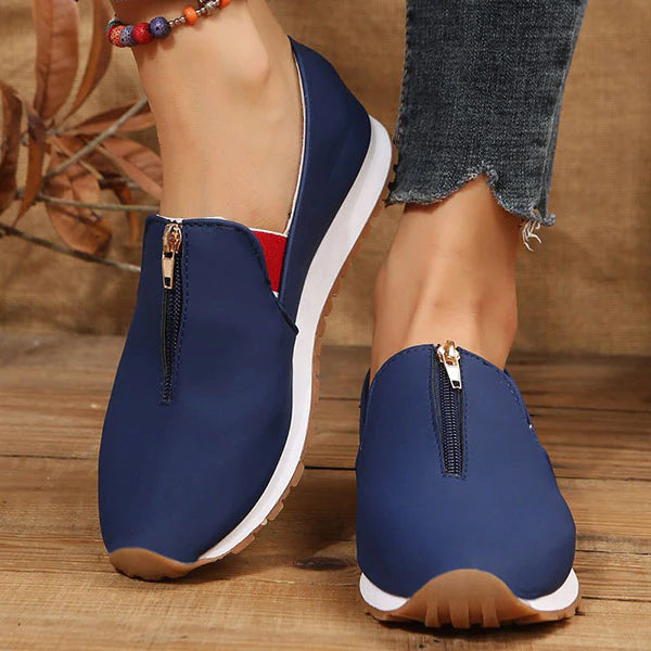 Myquees Round Toe Front Zipper Slip-On Casual Shoes