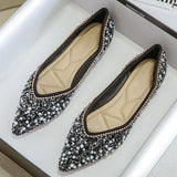Myquees Pointed Toe Rhinestone Pearl Decor Flats