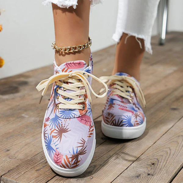Myquees Multicolor Leaf Print Lace-Up Sneakers