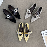Myquees Pointed Toe Suede Rhinestone Buckle Mary Jane Shoes