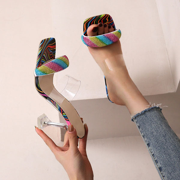 Myquees Sexy Multicolor Rhinestone High Heeled Slippers