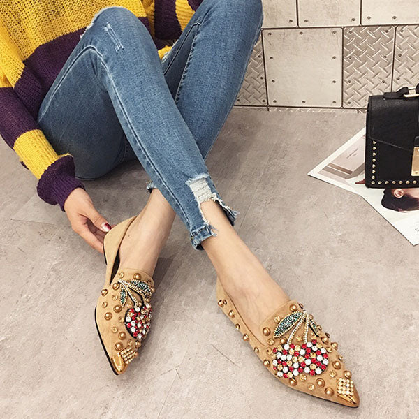 Myquees Gorgeous Rhinestone Pointed Toe Flats