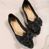 Myquees Pointed Toe Bow Sequins Flats