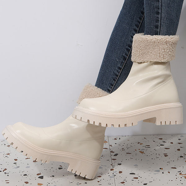 Myquees Round Toe Solid Color Warm Ankle Booties