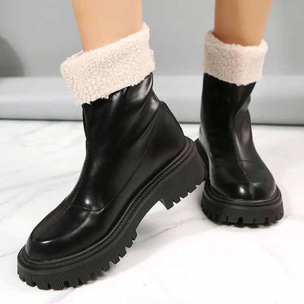 Myquees Round Toe Solid Color Warm Ankle Booties