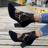 Myquees Applique Stitching Lace Zipper Floral Boots