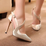 Myquees Glitter Strappy Rhinestone Pointed Toe High Heels