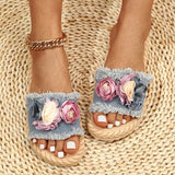 Myquees Cute Flower Decor Raw Trim Slippers