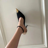 Myquees Sexy Metal Pointed Toe Chain High Heeled Pumps