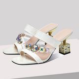 Myquees Square Toe Rhinestone High Heeled Sandals