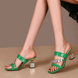 Myquees Square Toe Rhinestone High Heeled Sandals