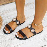 Myquees Casual Rhinestone Petals Decor Flat Slippers