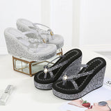 Myquees Bling Sequined Crystal Super High Heeled Flip Flops