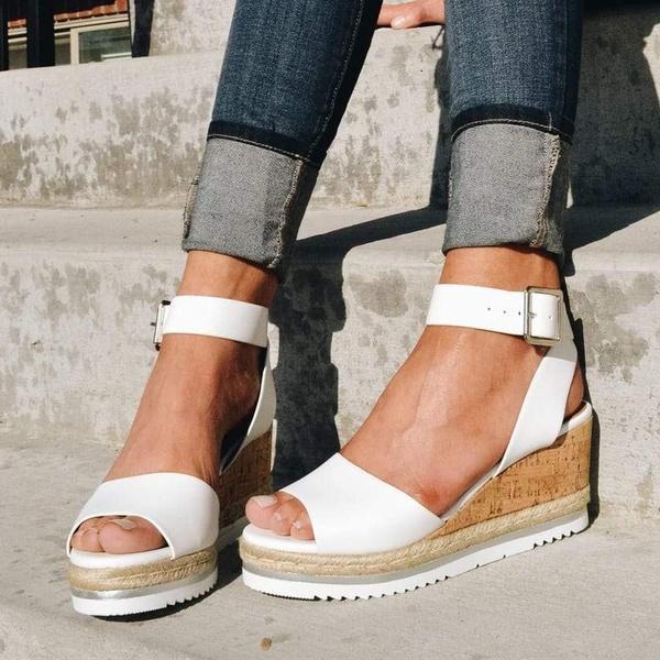 Myquees Casual Daily Comfy Adjustable Buckle Wedges