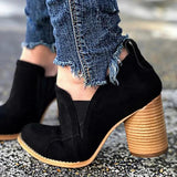 Myquees Elegant Slip On Chunky Heel Ankle Boots