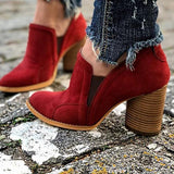 Myquees Elegant Slip On Chunky Heel Ankle Boots