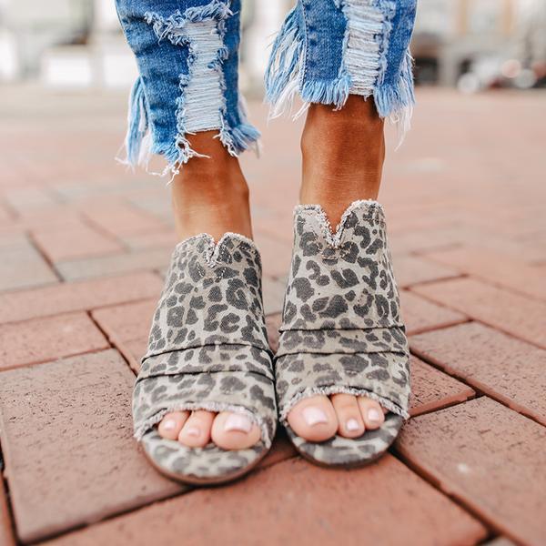 Myquees Women Leopard Peep Toe Slippers