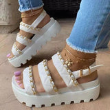 Myquees Women Comfotable Fashion Pu Chain Adjusting Buckle Thick Bottom Sandals
