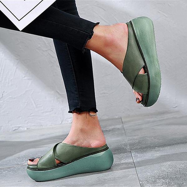 Myquees Platform Open Toe Comfy Slippers Casual Slide Sandals