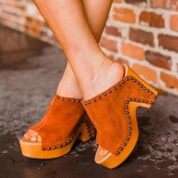Myquees Women'S Fashion Retro Western Style Block Heel Sandals