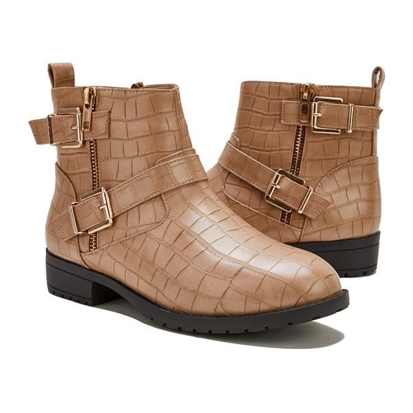 Myquees Women Trendy Bright Leather Zipper Buckle Ankle Boots