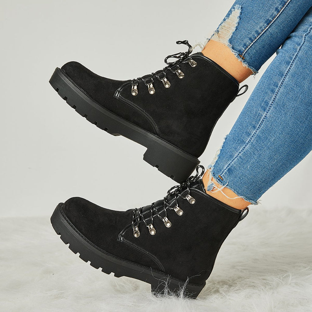 Myquees Women Trendy Suede Lace-Up Snow Boots